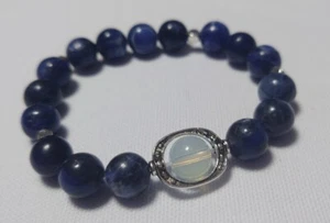 Sodalith Mondstein Edelstein Stretch Armband 19-20cm blau weiß 10mm - Bild 1 von 3