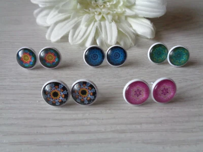 Ohrstecker 12mm Cabochon "Mandala" 5 verschiedene Varianten auswählbar - Bild 1 von 2