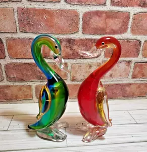 Par de estatuillas de pato de vidrio soplado a mano vidrio artístico Dale Tiffany Favrile rojo verde - Imagen 1 de 13