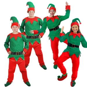 ELF COSTUME 5 PC ADULT CHILDS CHRISTMAS FANCY DRESS OUTFIT SANTAS HELPER XMAS - Picture 1 of 9