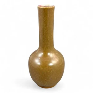 Antique Chinese 19th century brown tea dust glaze vase, long neck, bulbous belly - Picture 1 of 16