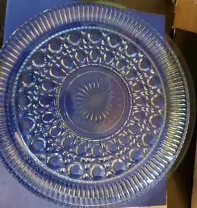 11" ROUND GLASS CAKE PLATTER TRAY MOONLIGHT BLUE - Picture 1 of 6