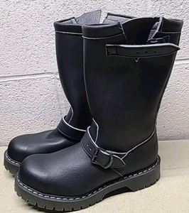Vegetarian Shoes Black Engineer Boots Harness Strap - UK 6 US Men's 7, Women's 8 - Picture 1 of 8