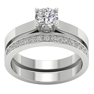 VS F 1.15 Ct Round Lab Grown Diamond 10K White Yellow Rose Gold Bridal Ring Set - Image 1 of 4