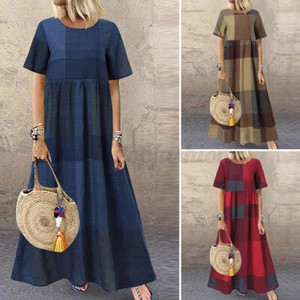 Women Summer Casual Holiday Long Maxi Dress Oversized Loose Kaftan Sundress Plus - Picture 1 of 12