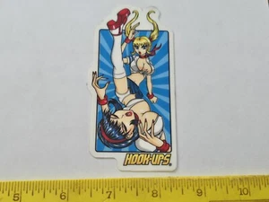 VTG HOOK UPS SEXY SCHOOL GIRL CAT FIGHT NINJA BOOBS NOS SKATEBOARD DECK STICKER - Picture 1 of 1