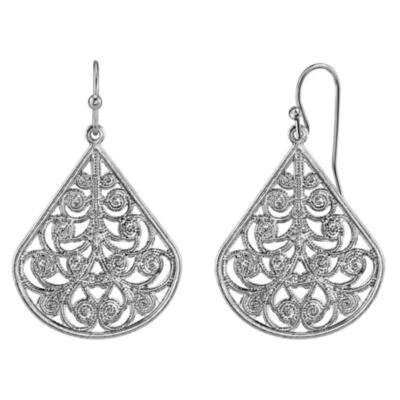 1928 Jewelry Filigree Teardrop Earrings Silver Foto 1 de 3