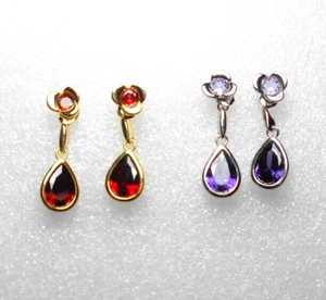 Stud earring drops, 24mm long. Red or Purple, gold or silver colour - Picture 1 of 6