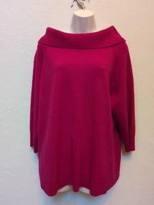Valerie Stevens Cashmere Sweater Mock Neck Sz 1X 3/4 Sleeve Hot Pink Classic - Picture 1 of 9