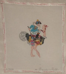 Brenda Stofft, Santa on an Ostrich, Hand Painted Needlepoint Canvas 18 ct. mesh - Picture 1 of 2