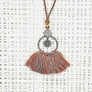 Ole 28 inch Leather Southwestern Style Tassel Necklace with Copper Tone Pendant - Picture 1 of 3