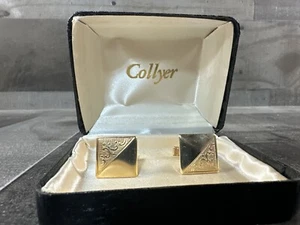 Vintage Collyer Goldtone Square Cufflinks with Etched Floral Design with Box - Picture 1 of 10
