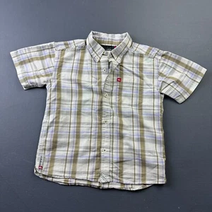 Quiksilver Plaid Shirt Boys 4 Beige Button Down Short Sleeve Surf Skate Casual - Picture 1 of 13