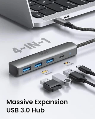 USB C 4-in-1 Hub Adapter 3x USB 3.0 + 100W PD Aluminum Body – MacBook/iPad/PC - Image 1 of 4
