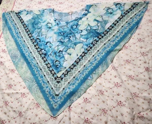 Scarf Poncho by One World 3X Blue Green Floral Sheer Summer Beachy Tropical Boho - Picture 1 of 10