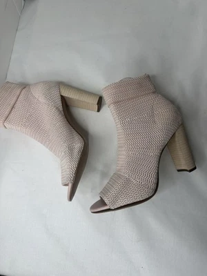 Avec Les Filles Mariah Peep Toe Stretch Knit Ankle Booties Wood Heel Rose 6.5 - Image 1 of 4