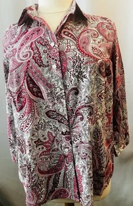 Pink Paisley Blouse 3/4 Sleeve 2 X - Picture 1 of 8