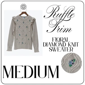 Charter Club Pullover Damen Medium Beige Rüschenbesatz Blumen Strickpullover Kuschelig - Bild 1 von 4