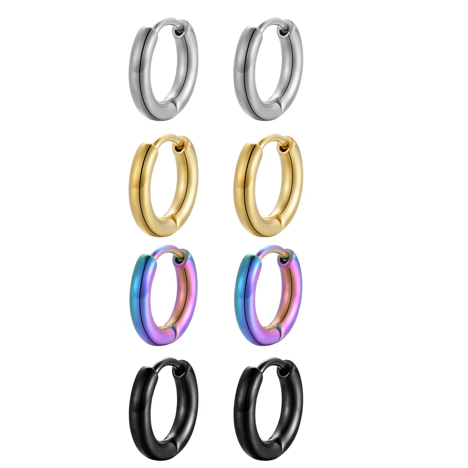 2pcs G23 Titanium Hoop Huggie Hinged Earrings Cartilage Studs for Men Women 10mm - Image 1 of 4