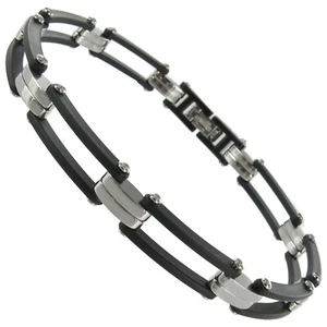 Rochet Roma Linked Black Carbon Composite & Stainless Steel Mens Bracelet - Picture 1 of 3