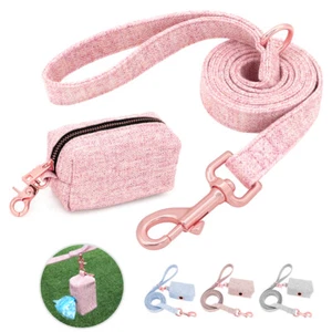 Tweed Pet Dog Walking Leash with Poo Waste Bag Dispenser Holder Pouch Lead Clip - Picture 1 of 16