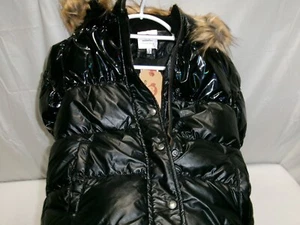H996 APPAMAN Kyla Hooded Puffer Coat - Black Mix Girls Size 12 - Picture 1 of 10