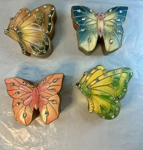 Lot of 4 Ceramic Butterfly Shape Vintage gold tone Trinket Box Rhinestone Accent - Picture 1 of 8