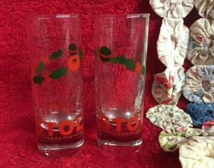 2 Stoli Tall Shot Glasses Christmas Stolichnaya Vodka Holly Berries & Leaves - Picture 1 of 3