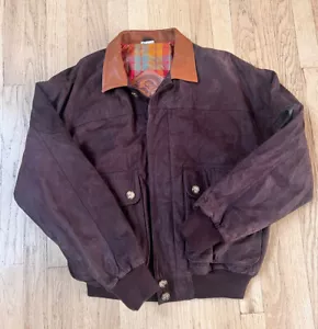 Vtg Willis & Geiger Pilot Brown Suede Leather Flight Bomber Jacket Plaid Medium - Picture 1 of 12