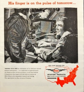 1945 Esso Aviation Radio Operator Struggles to send SOS WWII Vintage Print Ad - Picture 1 of 7