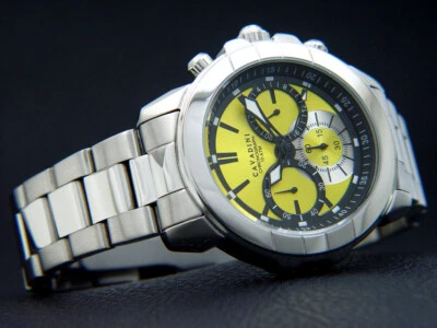 CAVADINI Herrenuhr Chronograph gelb-silber CV-1611 Edelstahl 10Bar Designeruhr - Bild 1 von 2