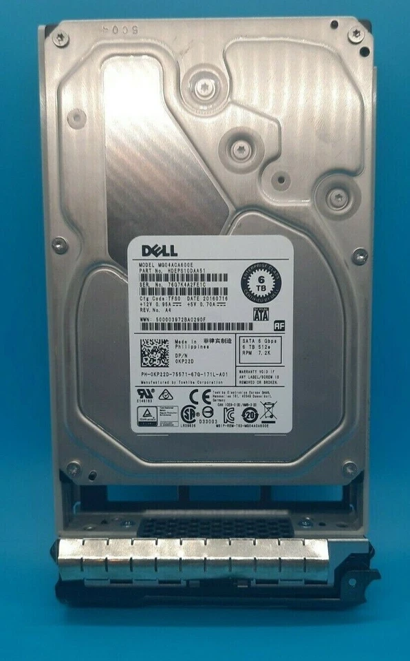 KP22D Dell 6TB 7200 6Gb/s 512e 128MB SATA 3.5'' Hard Drive Dell Tray MG04ACA600E - Image 1 of 1