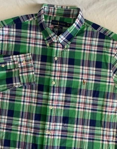 Ralph Lauren SlimFit Stretch Oxford Hemd HerrenXXL Grün Blau Weiß Knopf FarbePony - Bild 1 von 10