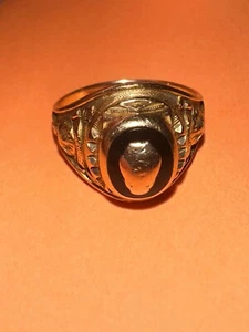 10k Yellow Gold Class Of 1958 Onyx Gemstone Textured School Ring Size 7 1/2 - Picture 1 of 11