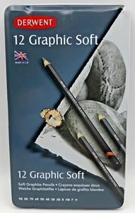 12 x New and Sealed Derwent Graphic Soft Drawing Pencil In Easy Access Tin - Picture 1 of 7