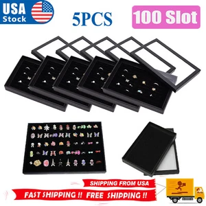 5PC 100Slot Jewelry Ring Display Organizer Tray Holder Earrings Storage Box Case - Picture 1 of 6