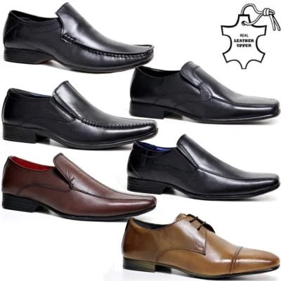 MENS LEATHER SHOES NEW SLIP ON ITALIAN SMART FORMAL WEDDING OFFICE SHOES SIZE - Image 1 of 4