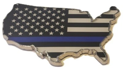 Calcomanía adhesiva de camión de metal emblema bandera americana 3,5" delgada línea azul Foto 1 de 3