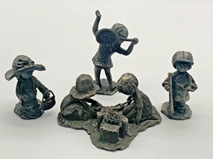 VTG Hudson Pewter Walli 4 Figurines Children In Sand, Tennis, Baseball, Girl - Picture 1 of 21