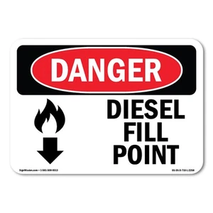 Diesel Fill Point [Down Arrow] ANSI Danger Sign Metal Plastic Decal - Picture 1 of 5