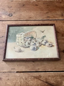 Vintage Framed Watercolor Still Life Painting Fruit Plums And Dragonfly - Picture 1 of 12
