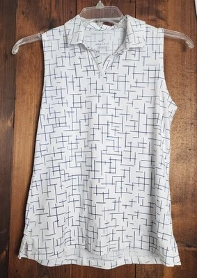 Camisa polo para mujer Nike Dri-Fit estampada sin mangas azul/blanco talla pequeña pequeña pequeña Foto 1 de 4