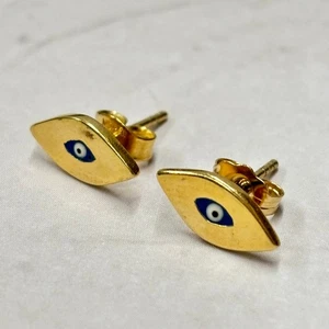 Ohrstecker 14 Karat Gelbgold blau Emaille Evil Eye  - Bild 1 von 9