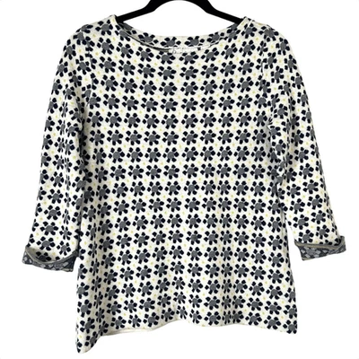 Suéter Anthropologie Field Flower gola redonda floral mangas 3/4 tamanho M - Imagem 1 de 4