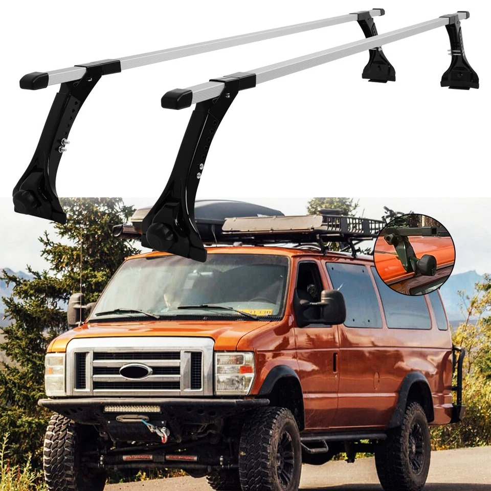63" For Ford E-250 E-350 Van 2 Bar Ladder Roof Rack Cross Bar Cargo Kayak Gutter - Imagem 1 de 4