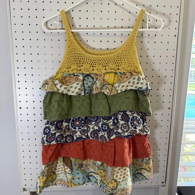 Camiseta sin mangas Lulumari de ganchillo en capas para mujer mediana multicolor 100 % algodón boho Foto 1 de 4