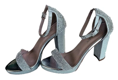 Delicacy Strappy Rhinestone Pump Heels Womens Silver Size 6 Metallic - Image 1 of 4