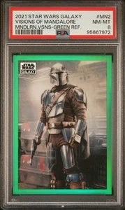 2021 STAR WARS GALAXY VISIONS OF MANDALORE MANDALORIAN GREEN REFRACTOR /99 PSA 8 - Picture 1 of 2