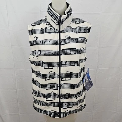 Chaleco Chaqueta Polar Montaña Negro Notas Musicales Música Gráfica Pequeño Nuevo con Etiquetas Foto 1 de 4