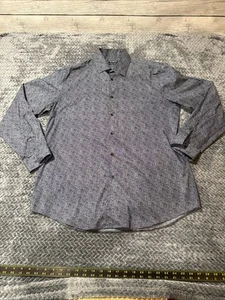 Karl Lagerfeld Shirt Mens Large Blue Geo Paris Performance Stretch 16 1/2 34/35 - Picture 1 of 7